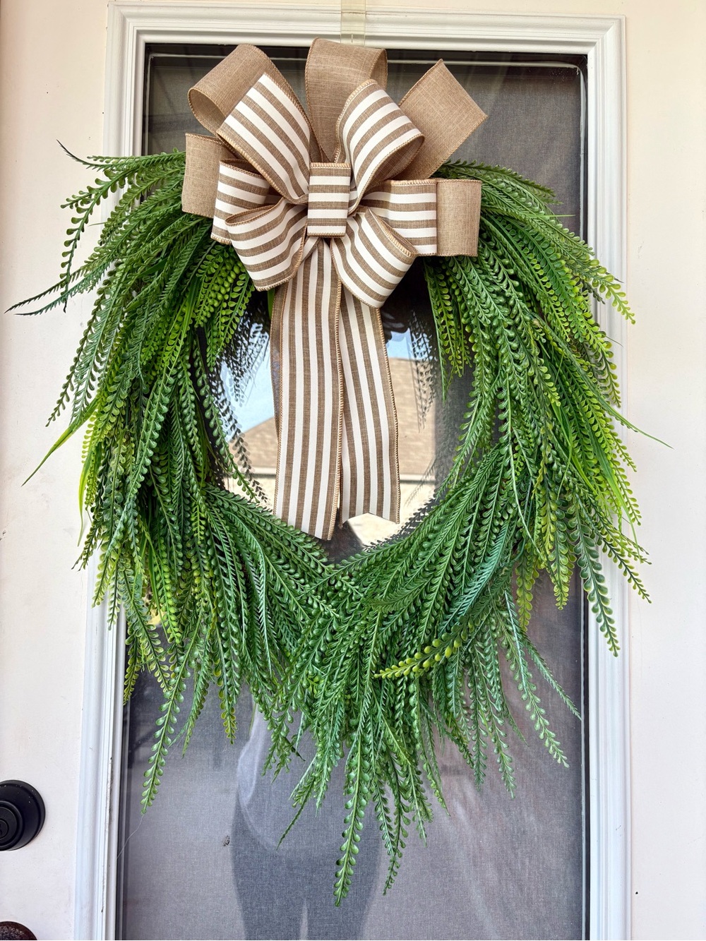 Farmhouse Bead Grass Wreath Burlap Striped Bow Decorative Door Garland